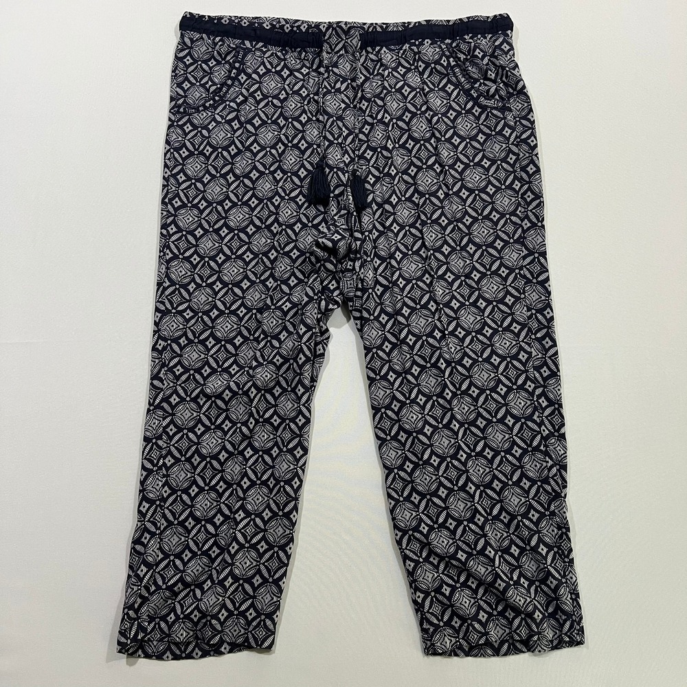 Knox Rose Capri Pants Womens‎ XXL Black White Geometric Tassel Drawstring Crop